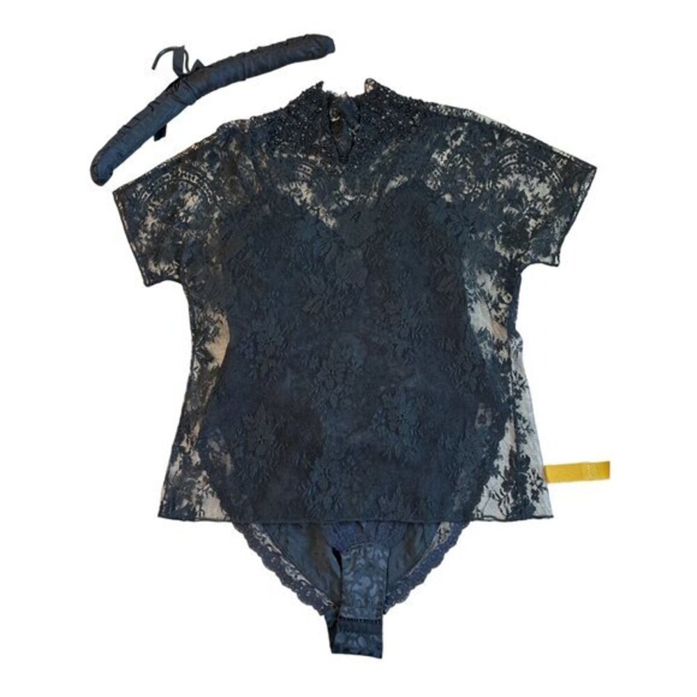 Black Lace 2 Piece Teddy Plus Overshirt Gorgeous Unbranded Small Beaded